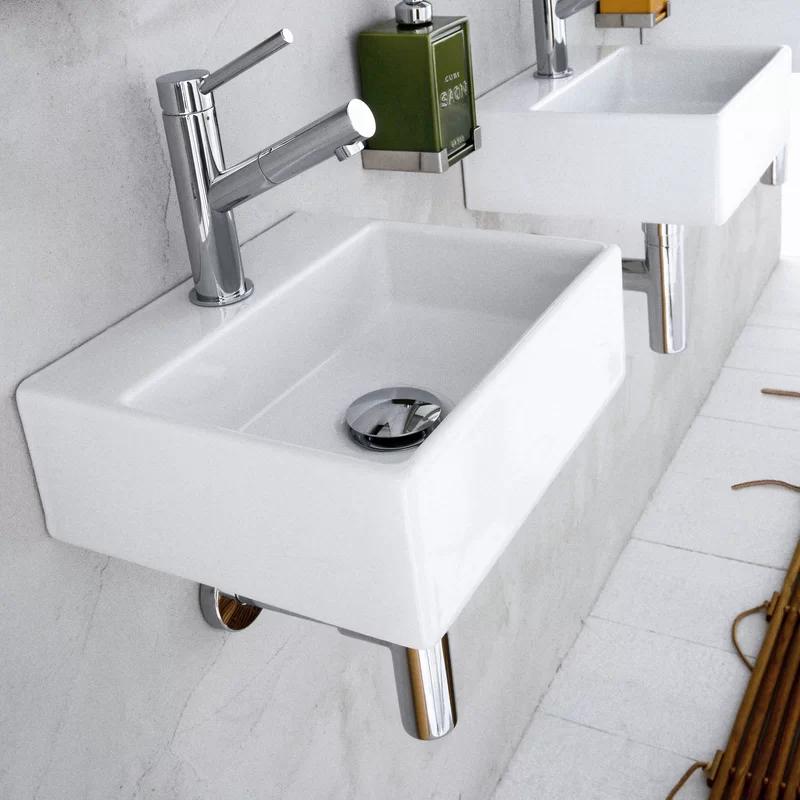 Quarelo White Ceramic Wall-Mount Bathroom Sink