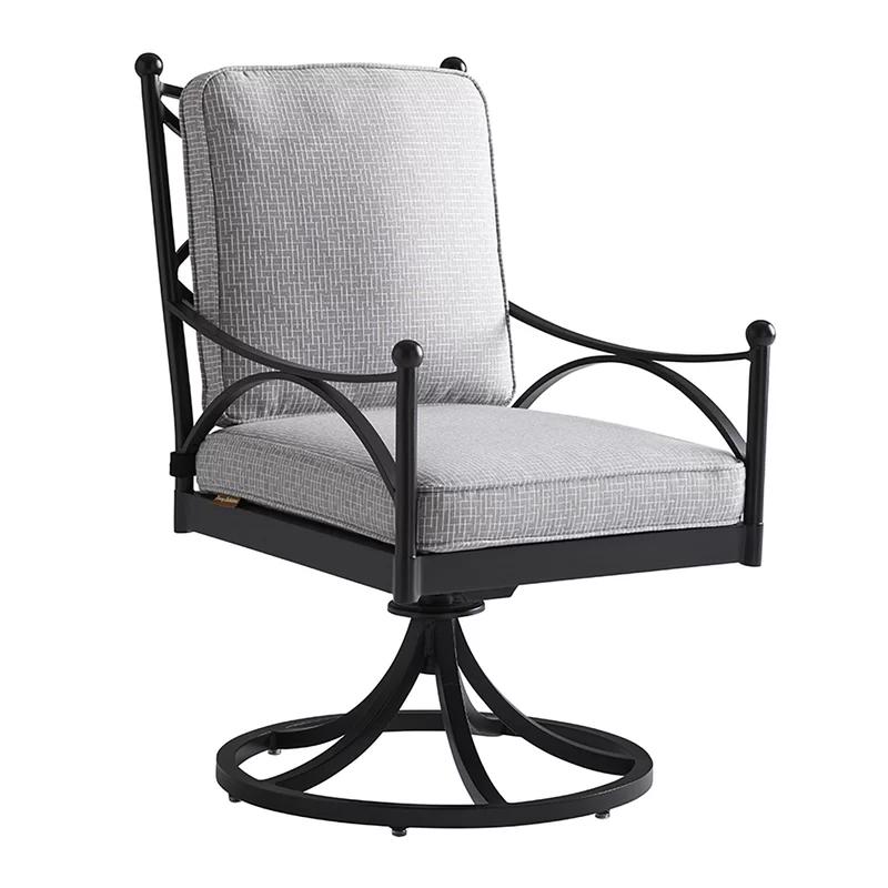 Transitional Graphite Aluminum Dining Arm Chair with Cushions