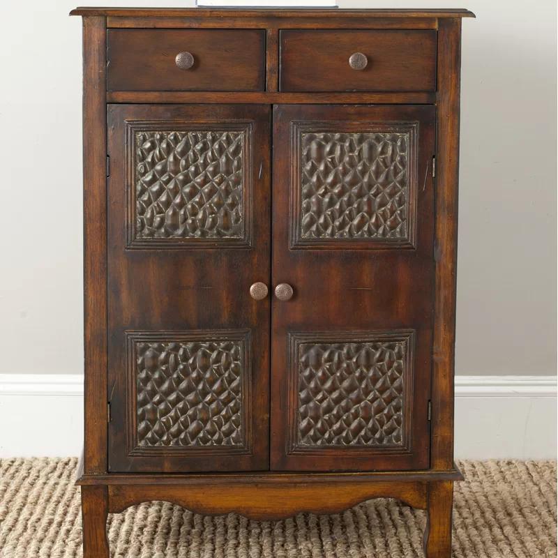 Herbert Dark Brown Solid Birch Accent Cabinet with Brass Knobs