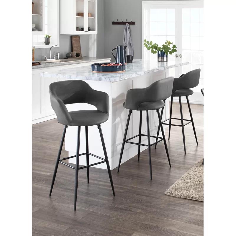 Sleek Contemporary 40.5" Black Metal & Grey Leather Bar Stool Set