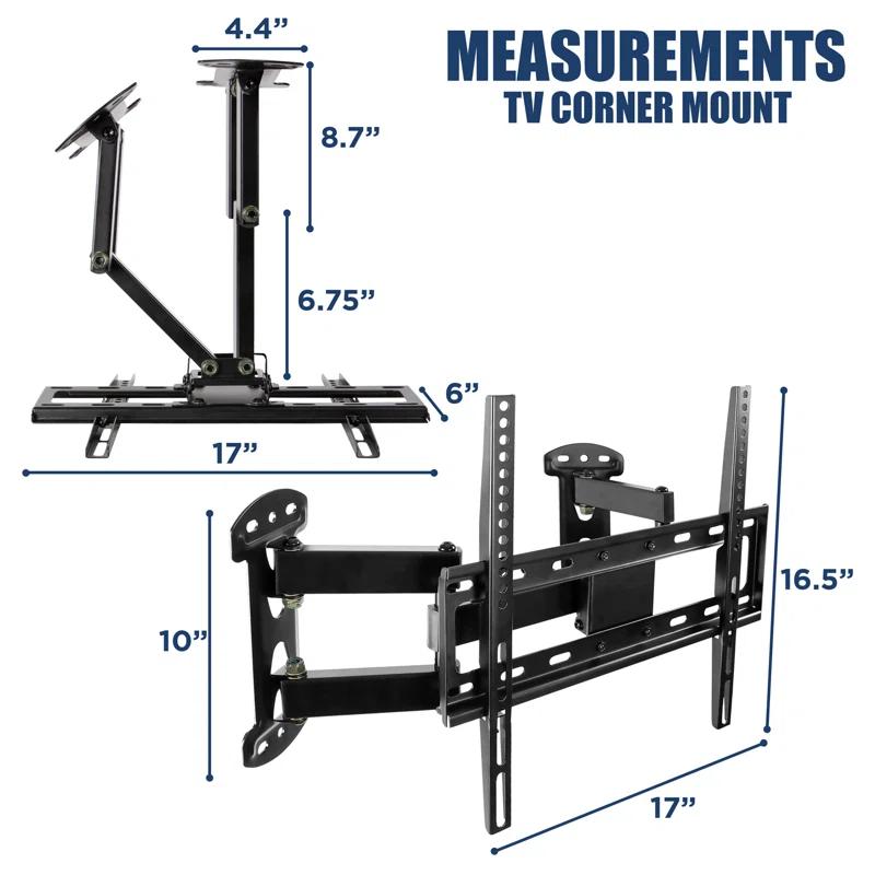 CornerFlex Full-Motion Dual Arm TV Wall Mount Bracket, 32"-55", 66 lbs Capacity