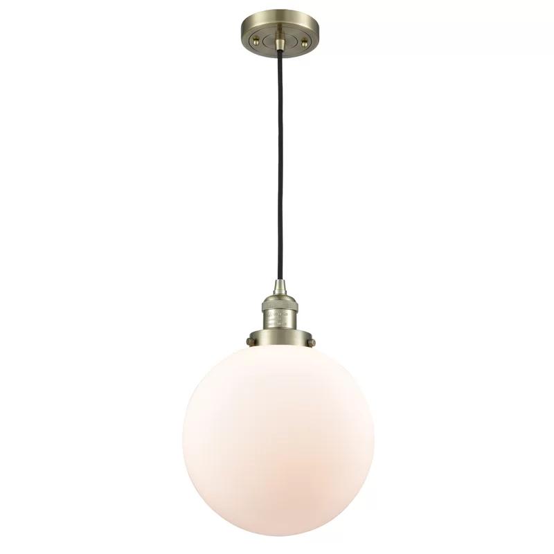 Antique Brass Mini Globe Pendant Light with Matte White Shade