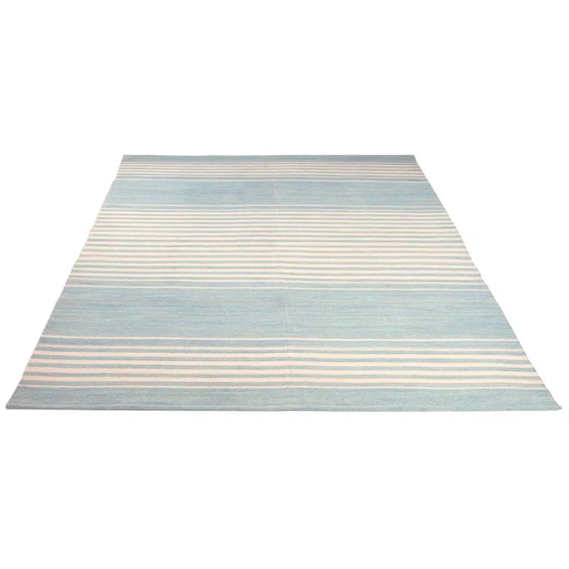 Coastal Stripe Handwoven Blue Wool 2' x 3' Area Rug