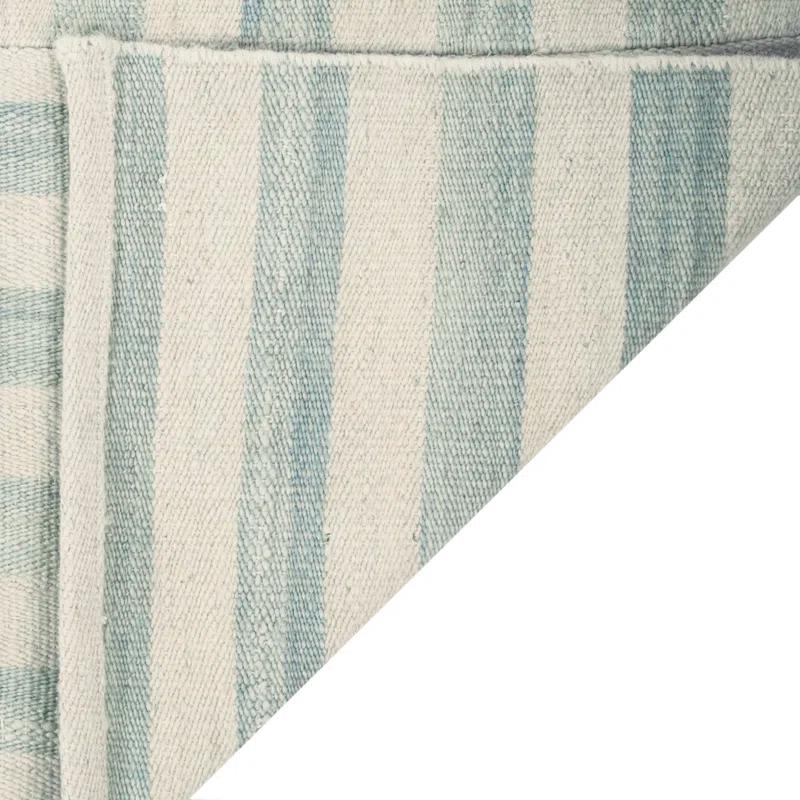 Sky Blue and White Wool Stripe 4' x 6' Area Rug