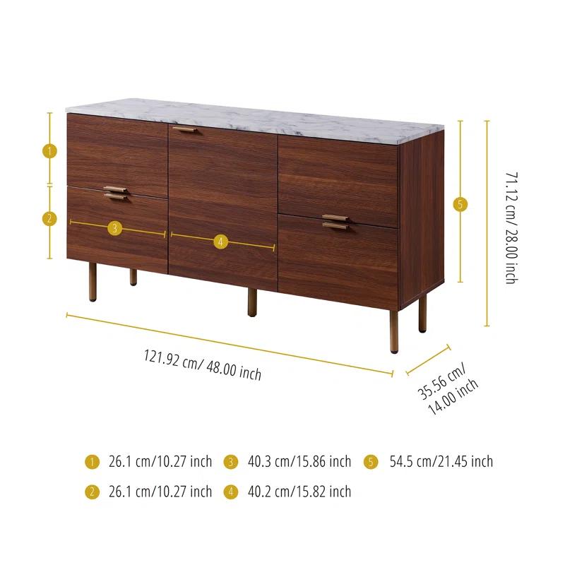 Ashton Mid-Century Modern Walnut Sideboard with Faux Marble Top