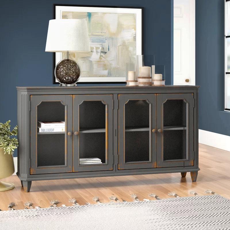 Classic Mirrored 68'' Sideboard with Glass Scooped Doors