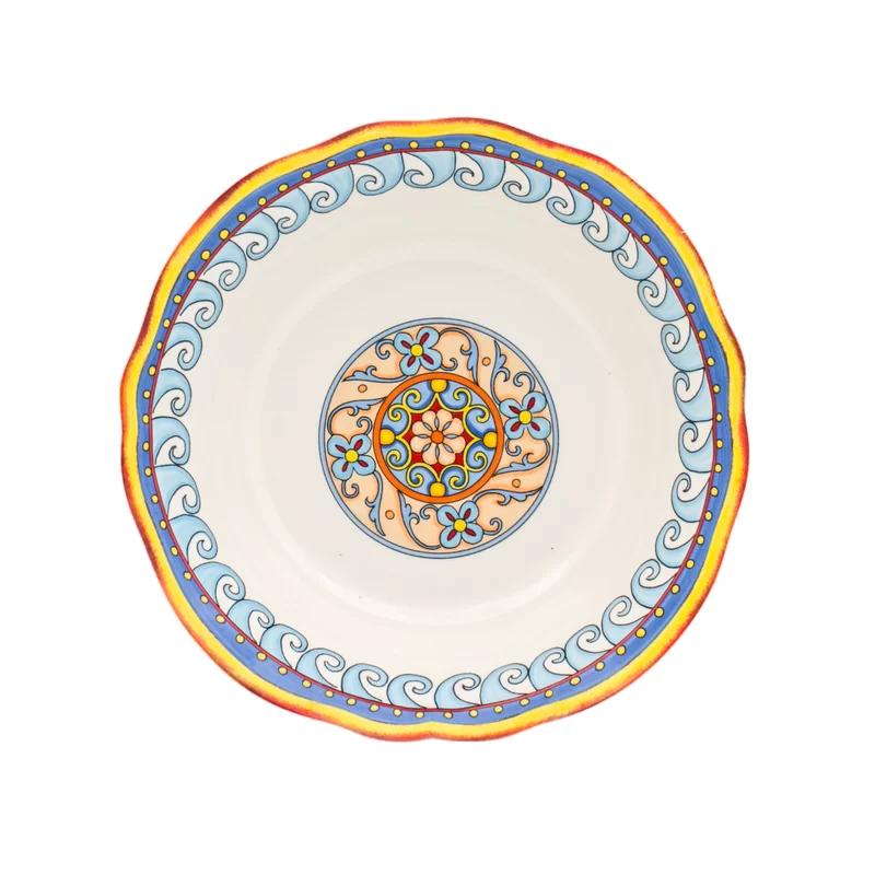 Renaissance-Inspired 10" Multicolor Ceramic Serving Bowl with Scalloped Edge