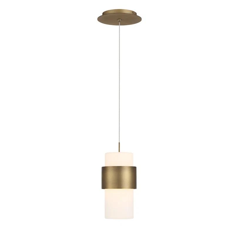 Elegant Aged Brass 9'' LED Pendant with Etched Opal Glass