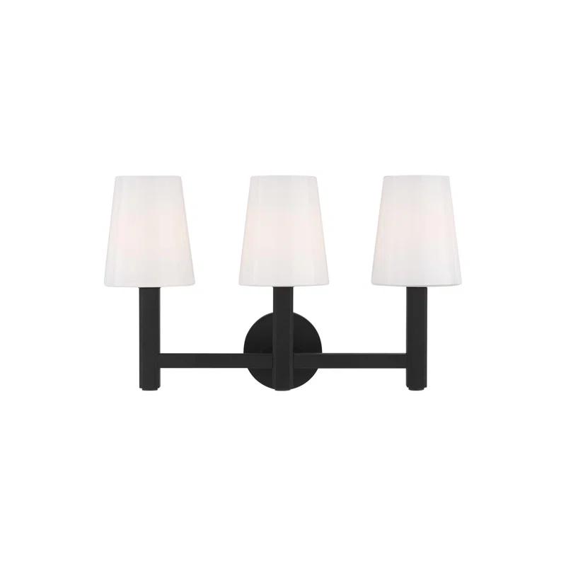 Logan Aged Iron 3-Light Vanity with Milk White Glass Shades