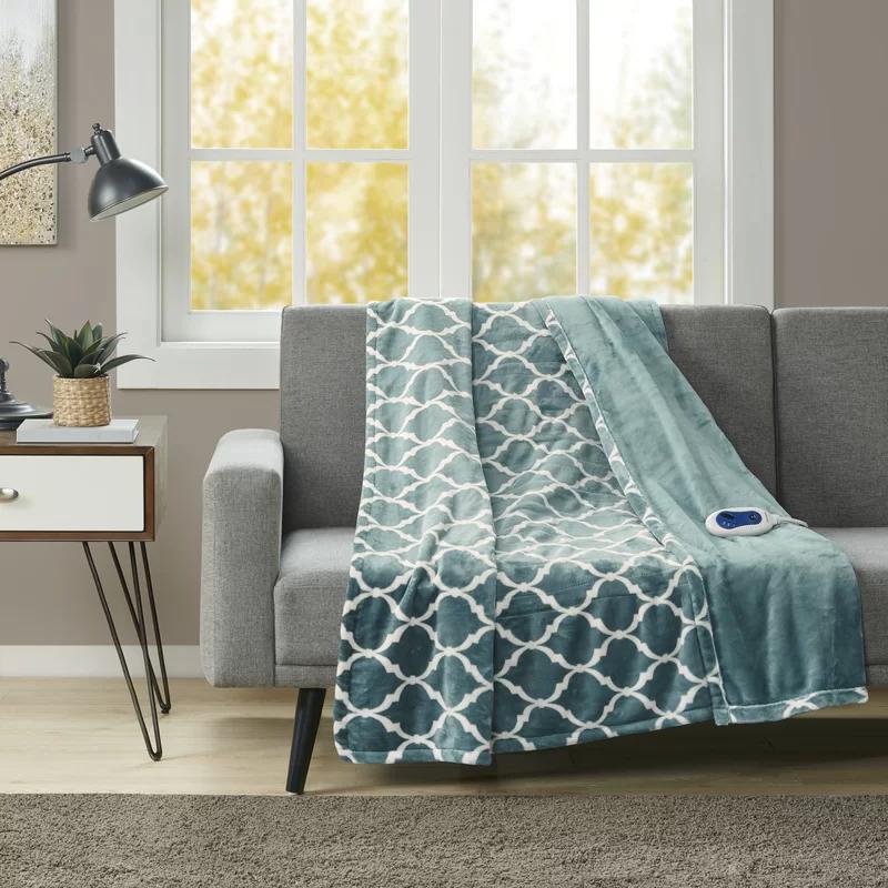 Teal Ogee Oversized Electric Heated Throw Blanket 60x70"