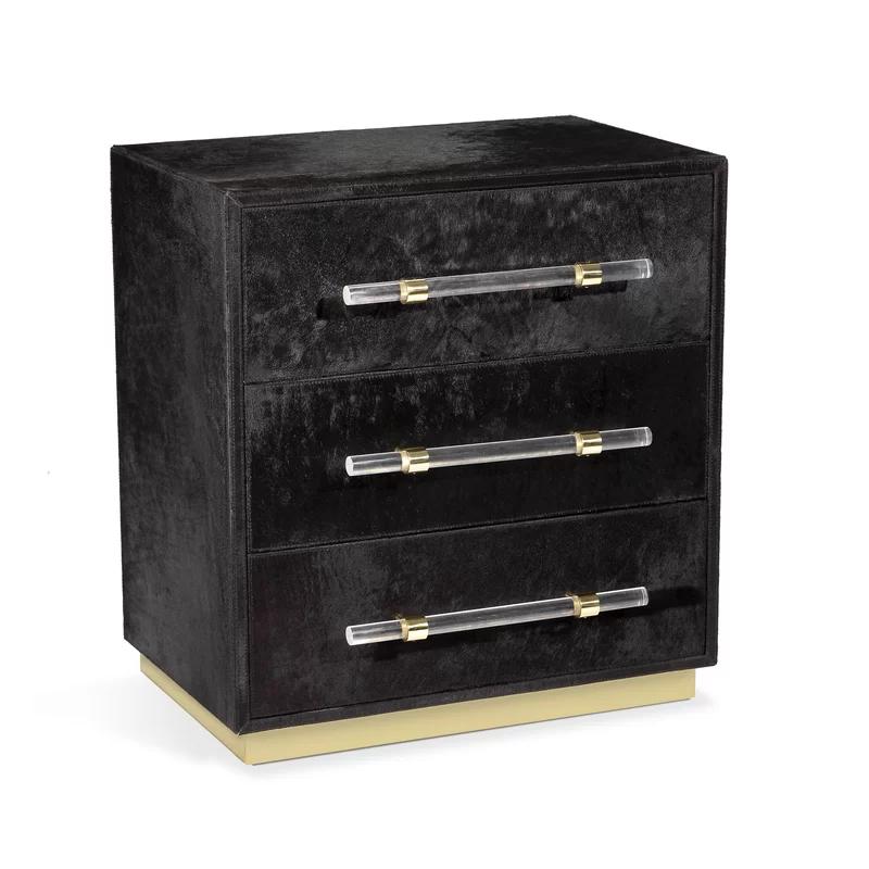 Cassian Glam Black Acrylic & Metal Accent Chest with Cowhide Coverings