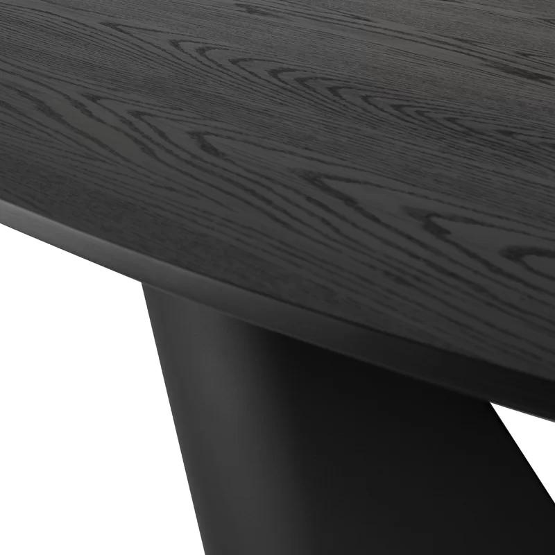 Elegante Onyx Black 47" Oval Solid Wood Dining Table with Metal Base