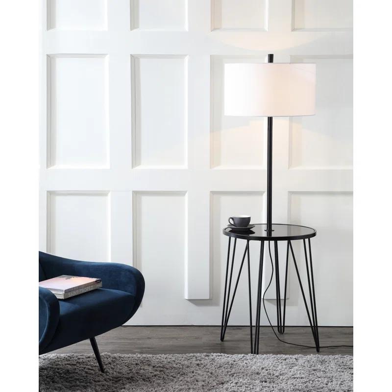Ivy Bronx Dellinger 58'' Black Tray Table Floor Lamp