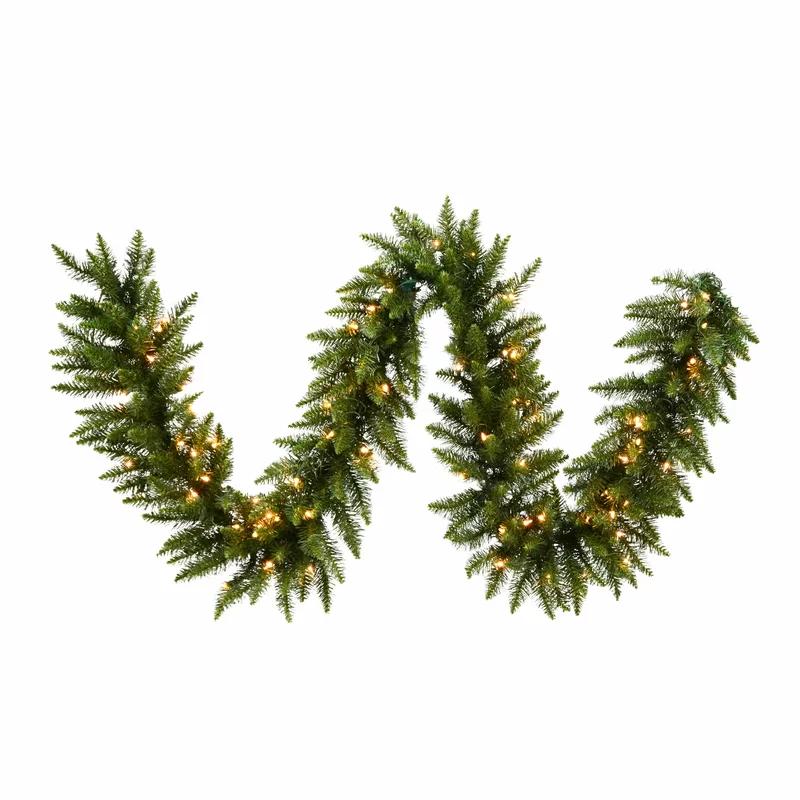 9' Green PVC Pre-lit Outdoor Christmas Garland with Clear Lights