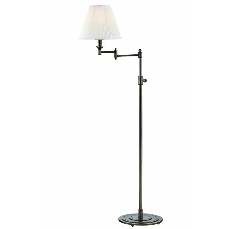 Adjustable Distressed Bronze Floor Lamp with Off-White Silk Shade