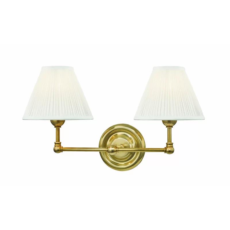 Aged Brass Dual-Light Swing-Arm Sconce with Off-White Silk Shade
