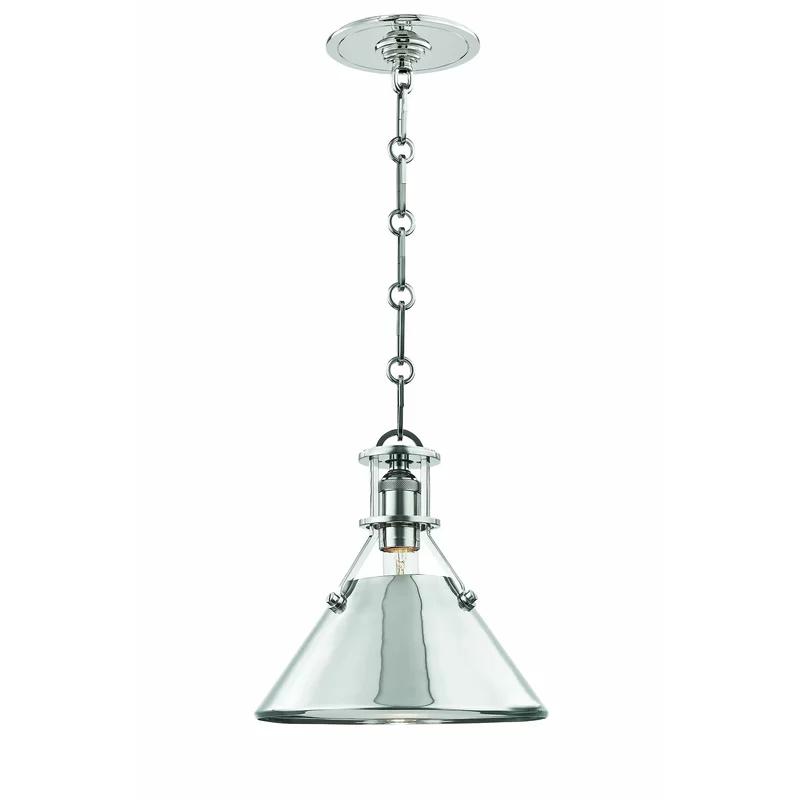 Elegant Polished Nickel 1-Light Pendant with Brass Shade