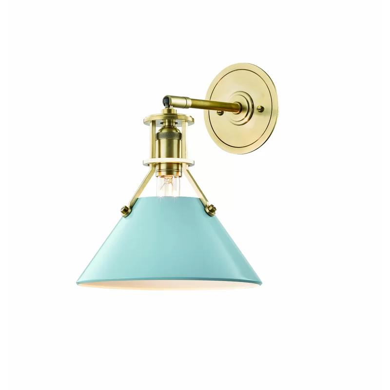 Lowell Aged Brass 1-Light Sconce with Darkest Blue Steel Shade