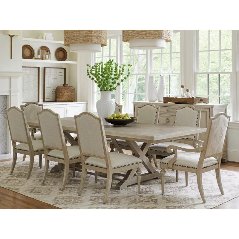 White Sand Arched Top Linen Upholstered Side Chair with Smoked Nickel Nailhead