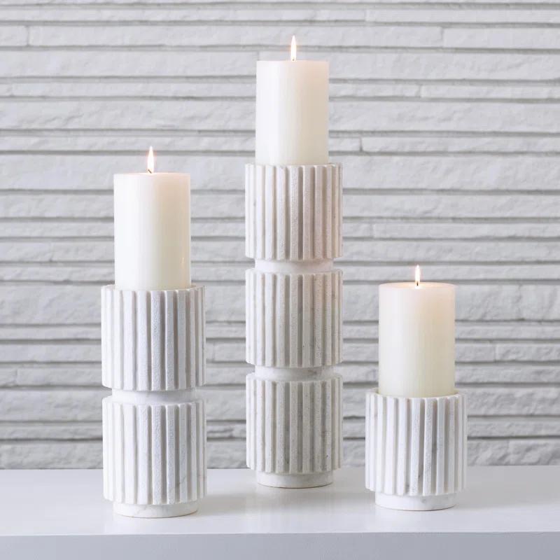 Channel Pillar Holder-White Marble-Sm