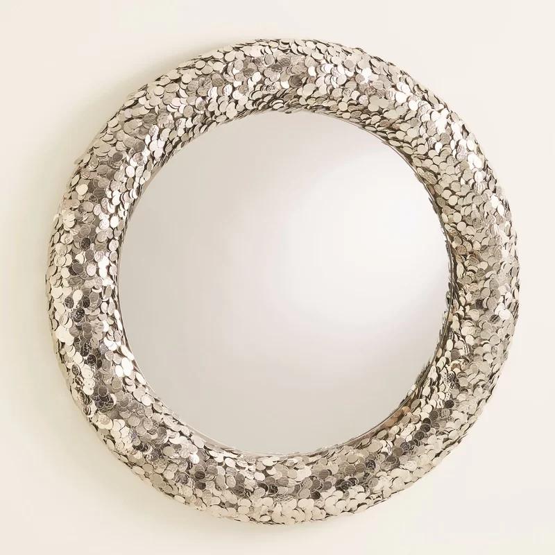 Hand-Hammered Nickel Plated Round Mirror with Iron Disc Frame
