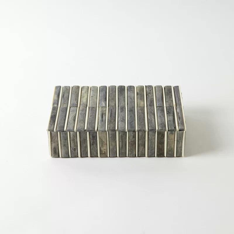 Grey and Ivory Bone Inlay Lidded MDF Box