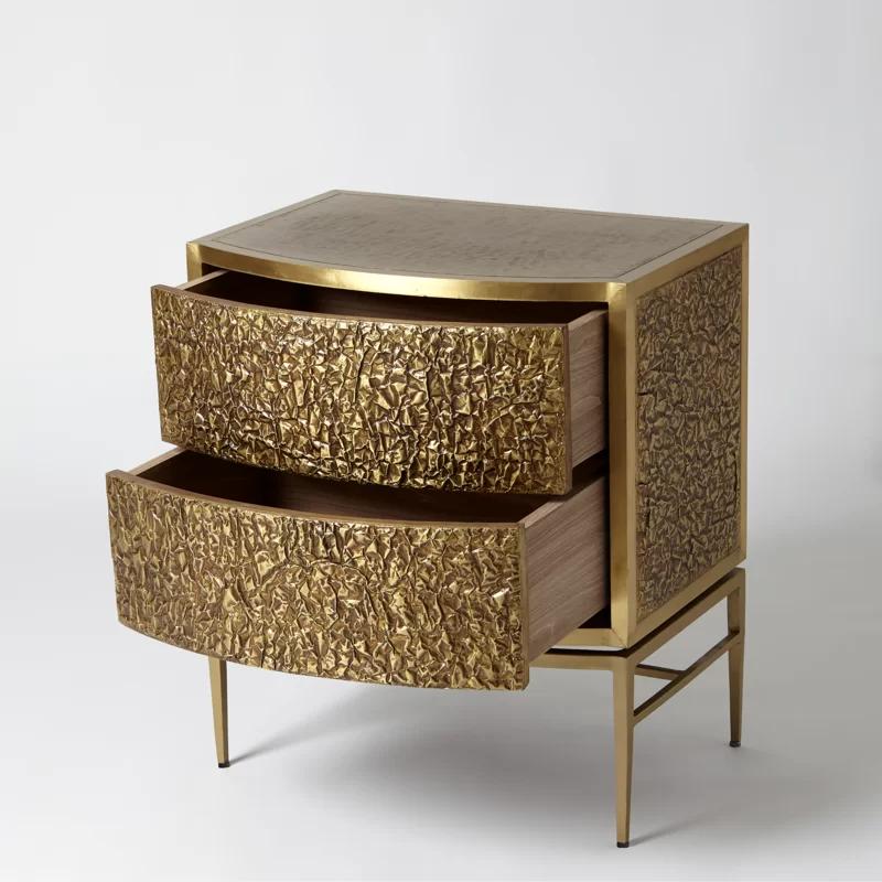 Crinkle Brass/Bronze 2-Drawer Bedside Chest