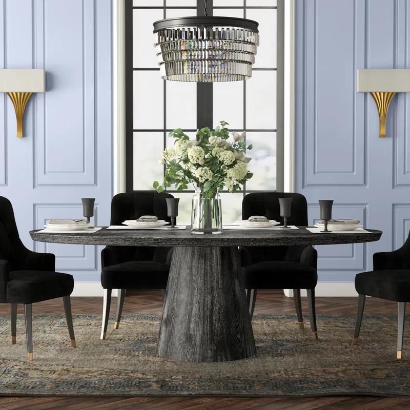 Jefferson Black Cerused Oak Round Dining Table for Eight