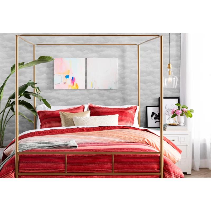 Elegant Gold Queen Metal Canopy Bed with Sophisticated Headboard