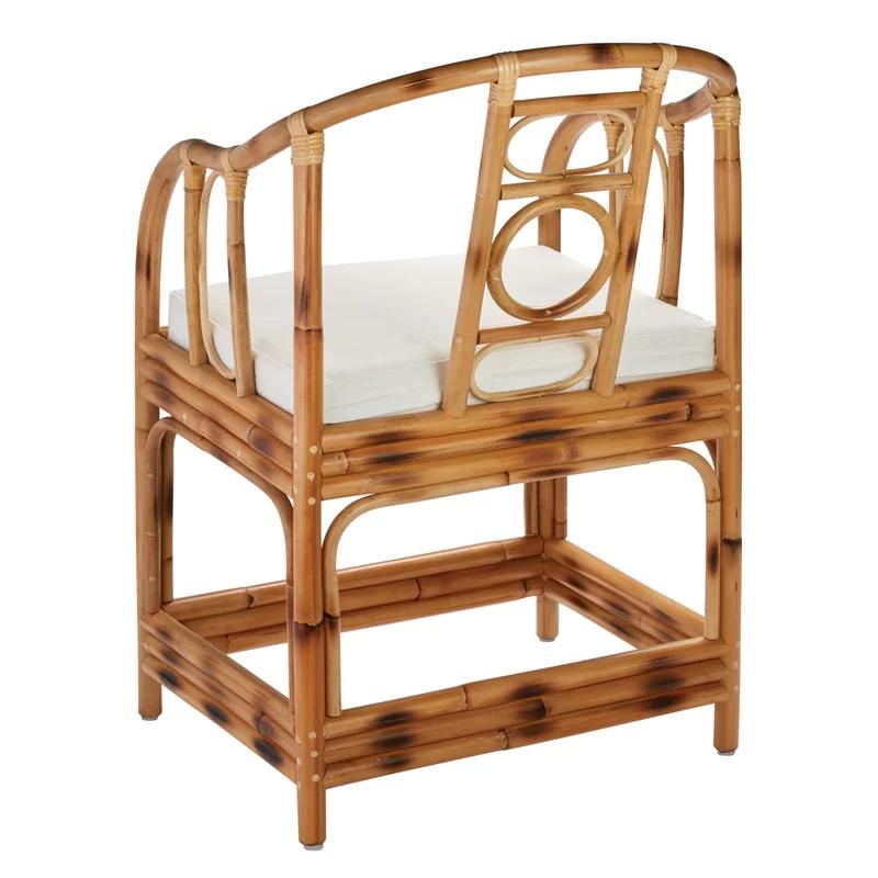 Handcrafted Geometric White Rattan Accent Chair