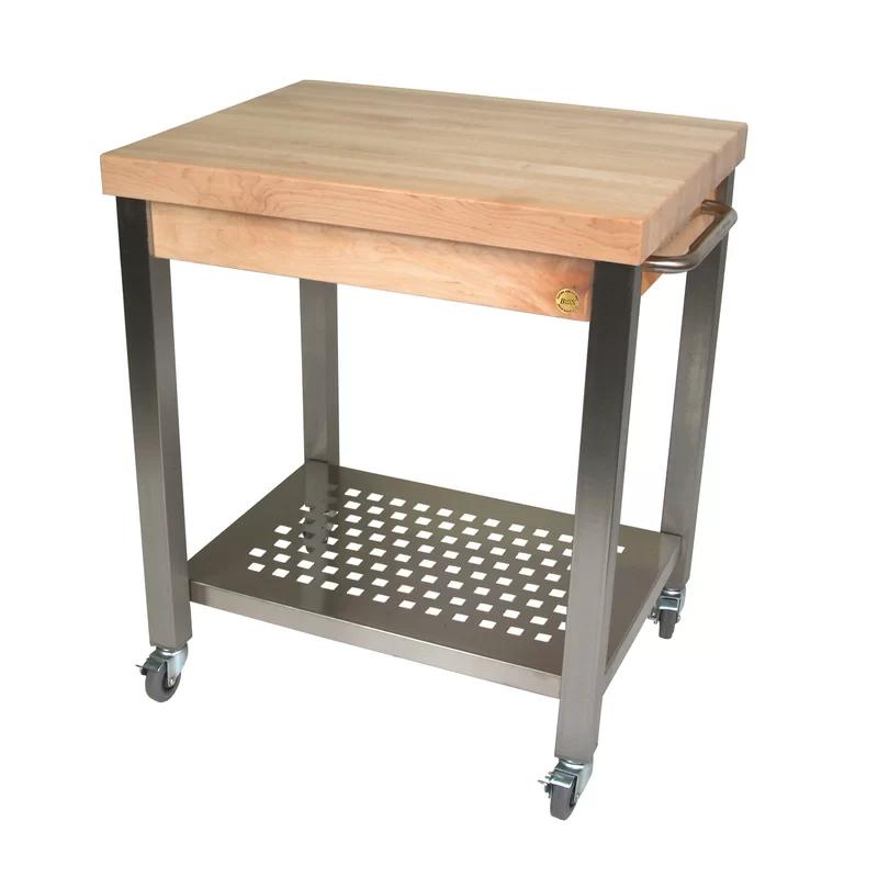 Beeswax Finish Maple Butcher Block Kitchen Cart with Stainless Steel Accents