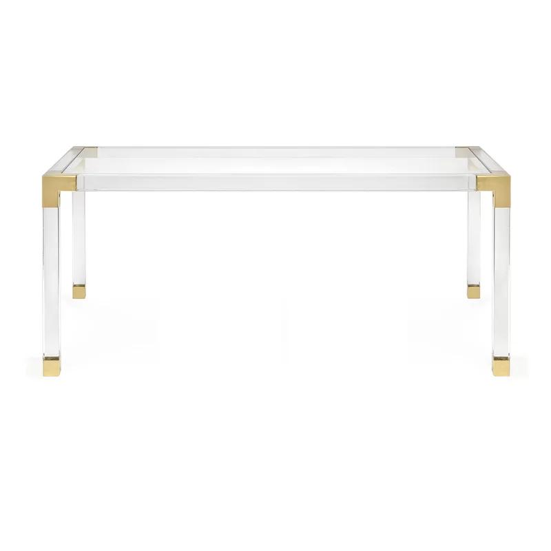 Luxurious Clear Glass Dining Table with Gold Brass Embellishments