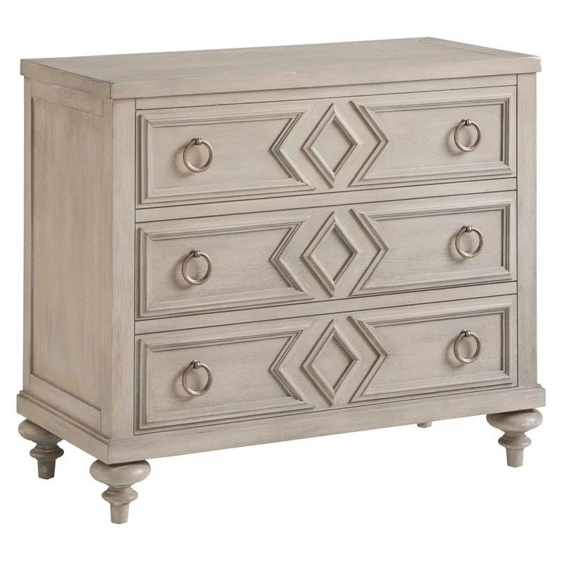 Transitional Barclay 42" Beige 3-Drawer Chest with Framed Diamond Design