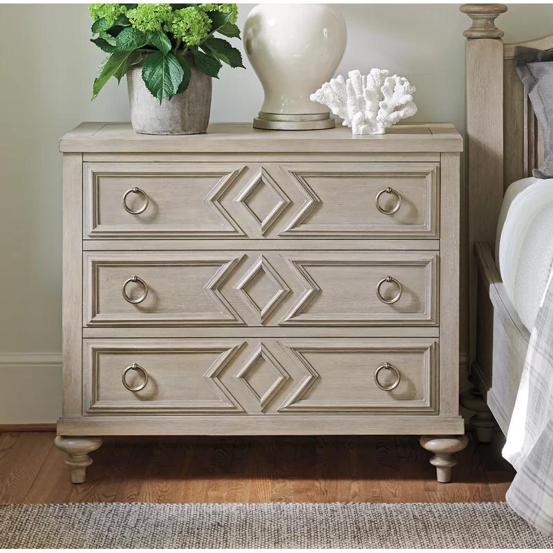 Transitional Barclay 42" Beige 3-Drawer Chest with Framed Diamond Design