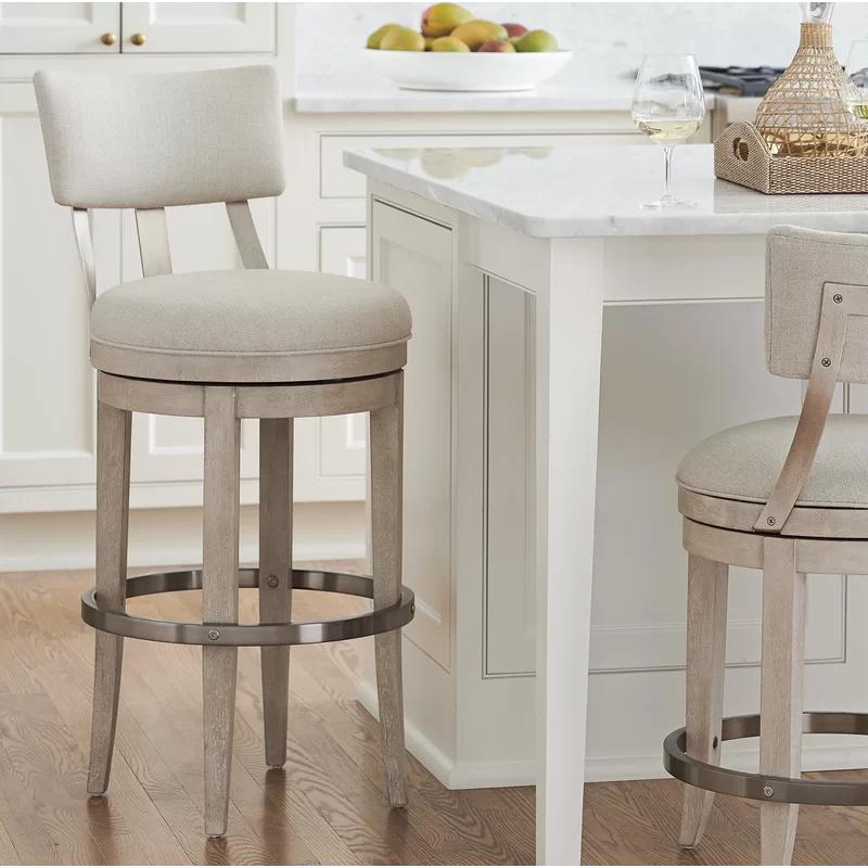 Contemporary Malibu 42'' Beige Swivel Bar Stool with Metal Accents