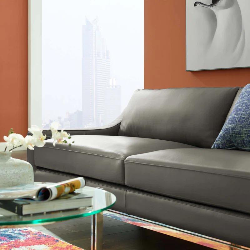Harness 83.5" Stainless Steel Base Leather Sofa by Modway