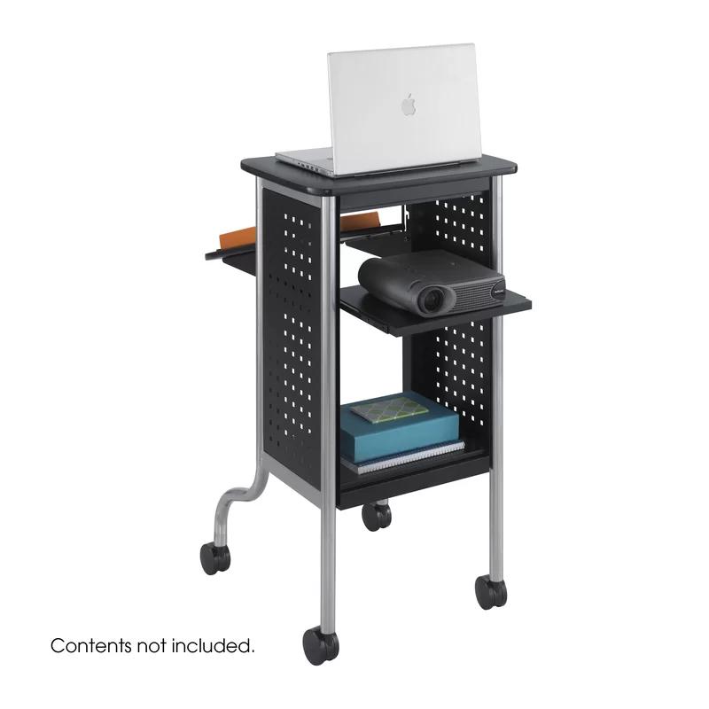 Sleek Black Steel Mobile Laptop Cart with Adjustable Shelves