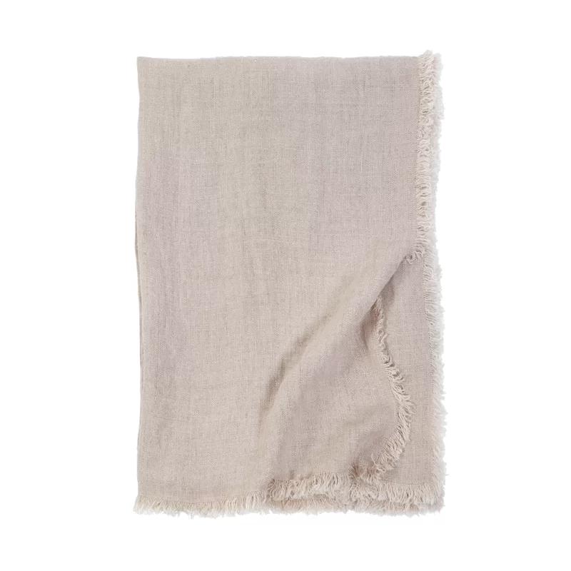 Laurel Blush Linen Throw Blanket with Frayed Edges