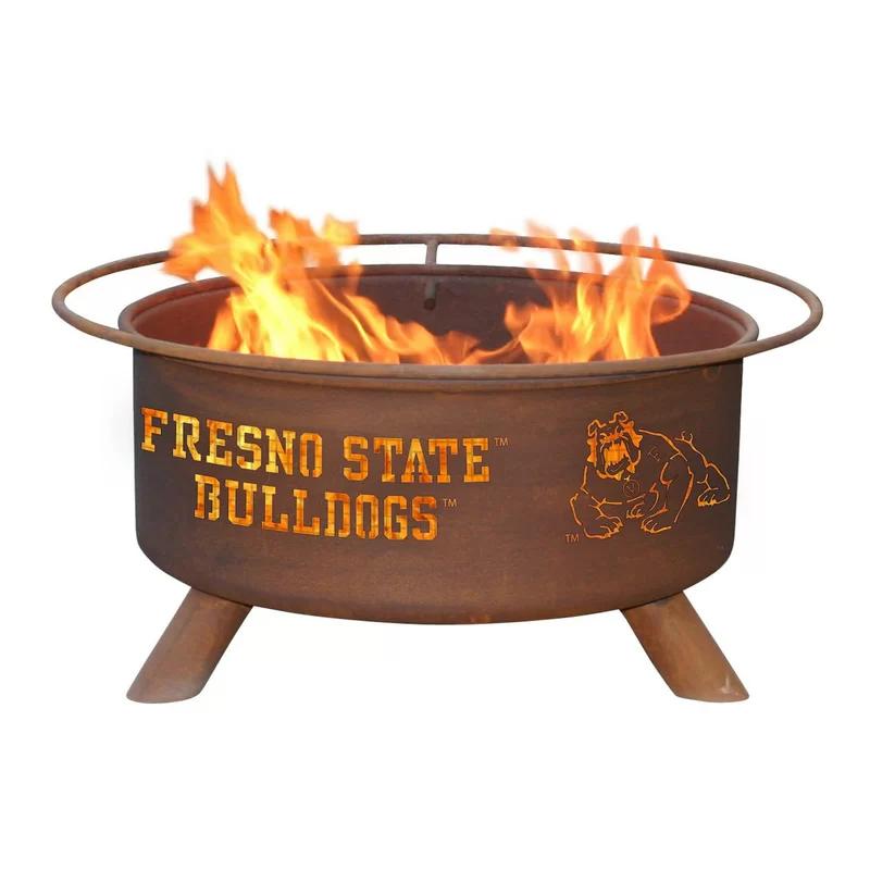 Rustic Round Steel Outdoor Fire Pit with Spark Screen and BBQ Grill