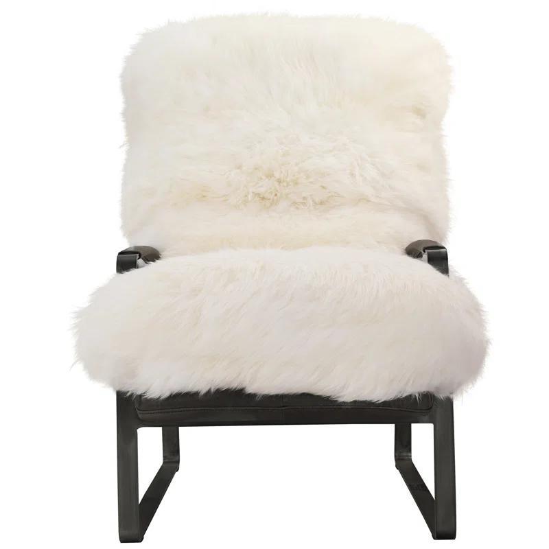 White Top Grain Leather and Iron Armchair