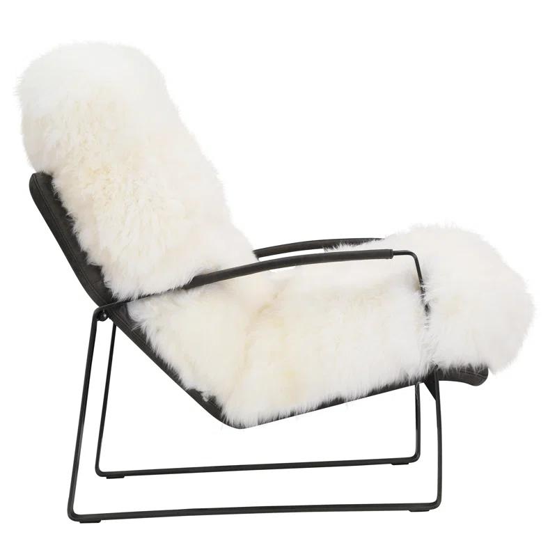 White Top Grain Leather and Iron Armchair