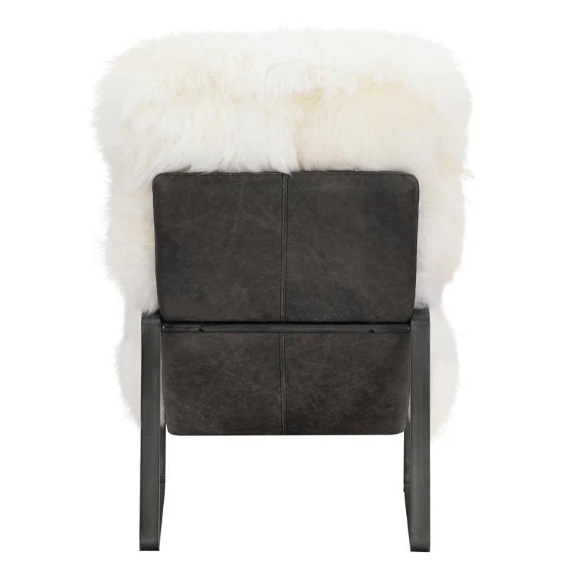 White Top Grain Leather and Iron Armchair