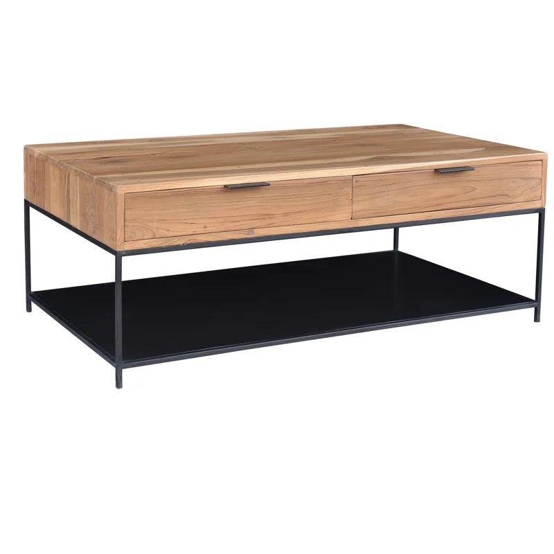 Contemporary Joliet 46'' Black/Brown Teak & Iron Coffee Table with Storage