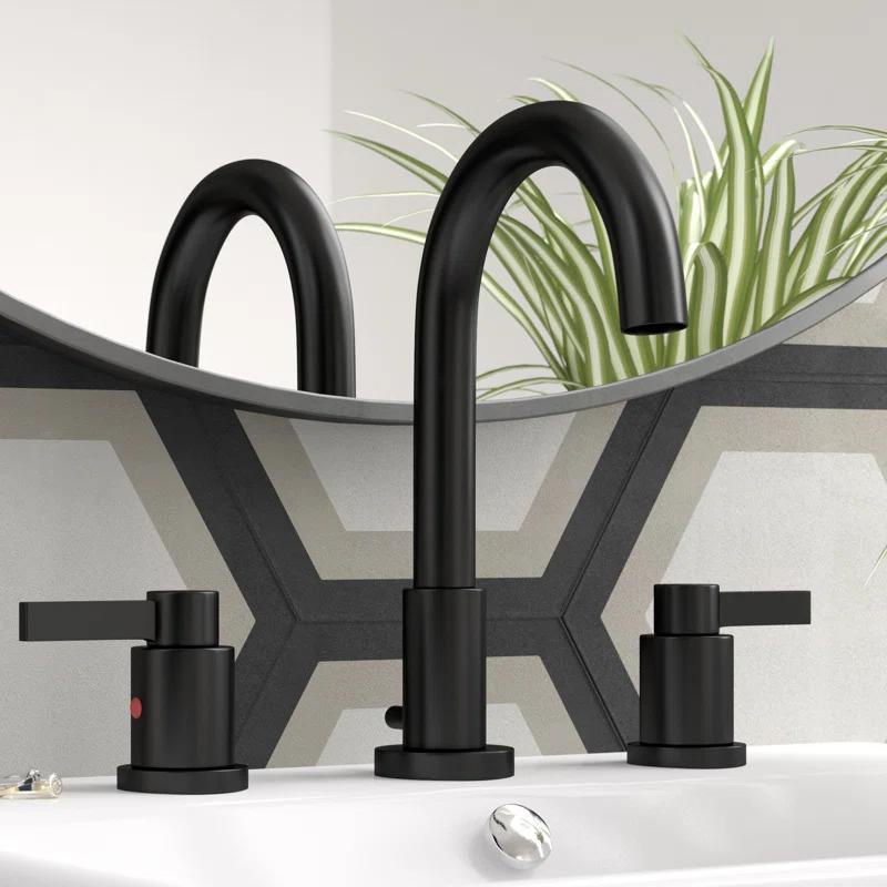 Kingston Brass NuvoFusion Two-Handle 3-Hole Deck Mount Widespread Bathroom Faucet with Brass Pop-Up Drain
