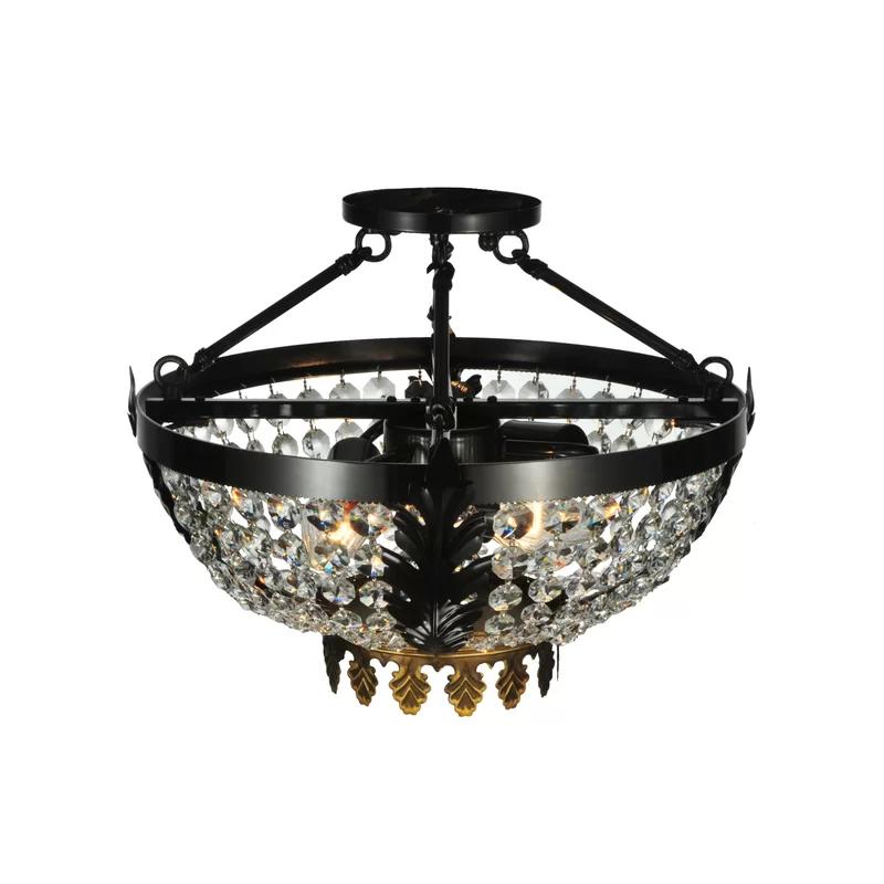 Crystal Elegance 3-Light Black Globe Semi-Flush Mount