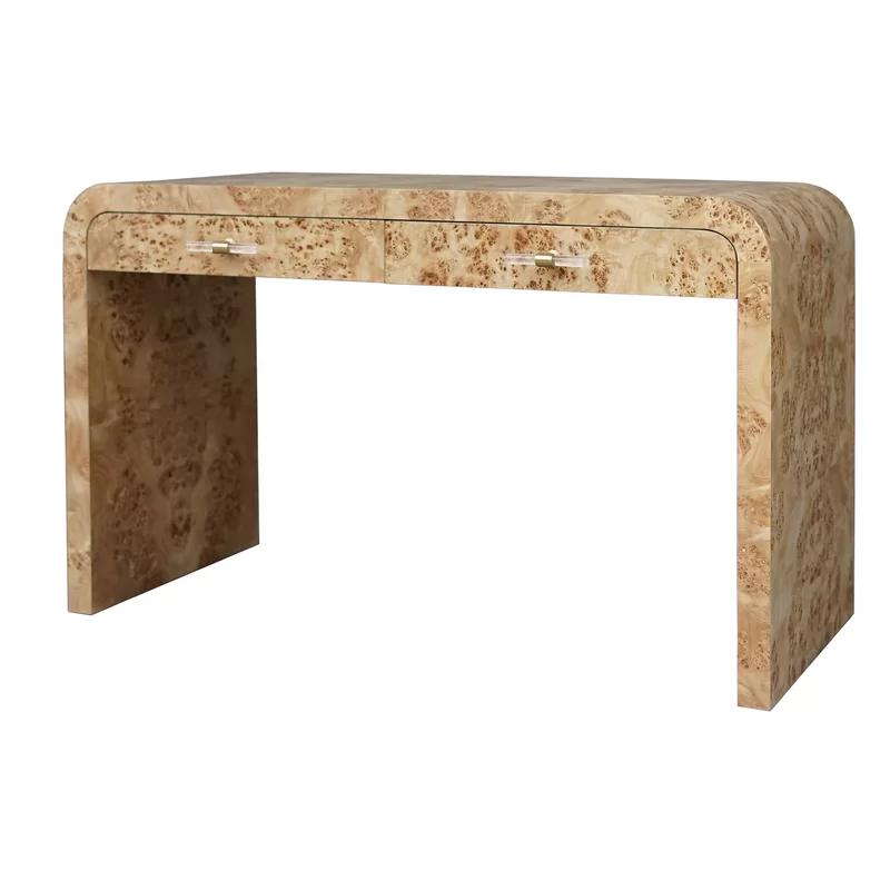 Petra Cascading Edge Burl Wood Desk with Acrylic Hardware