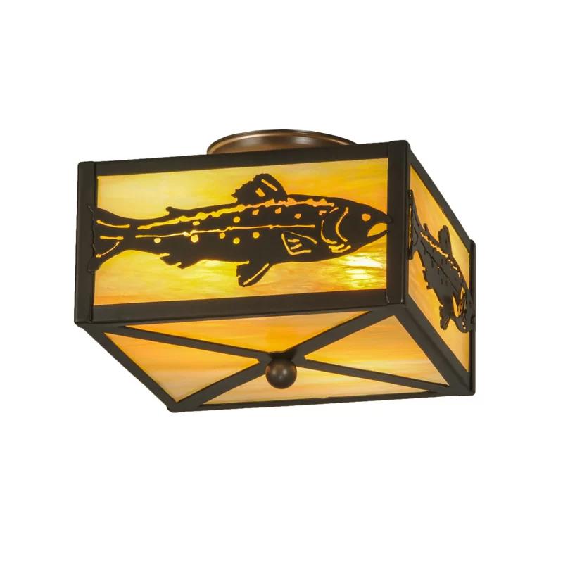 Bronze and Glass Trout Flush Mount Light