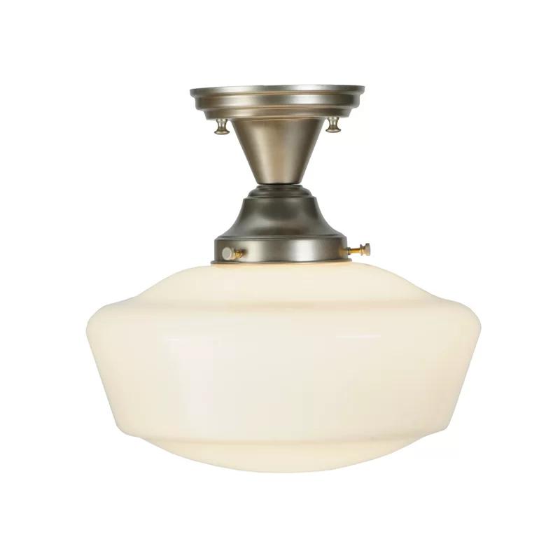 Revival Schoolhouse 12" White Opal Globe Semi-Flush Ceiling Light in Brushed Nickel