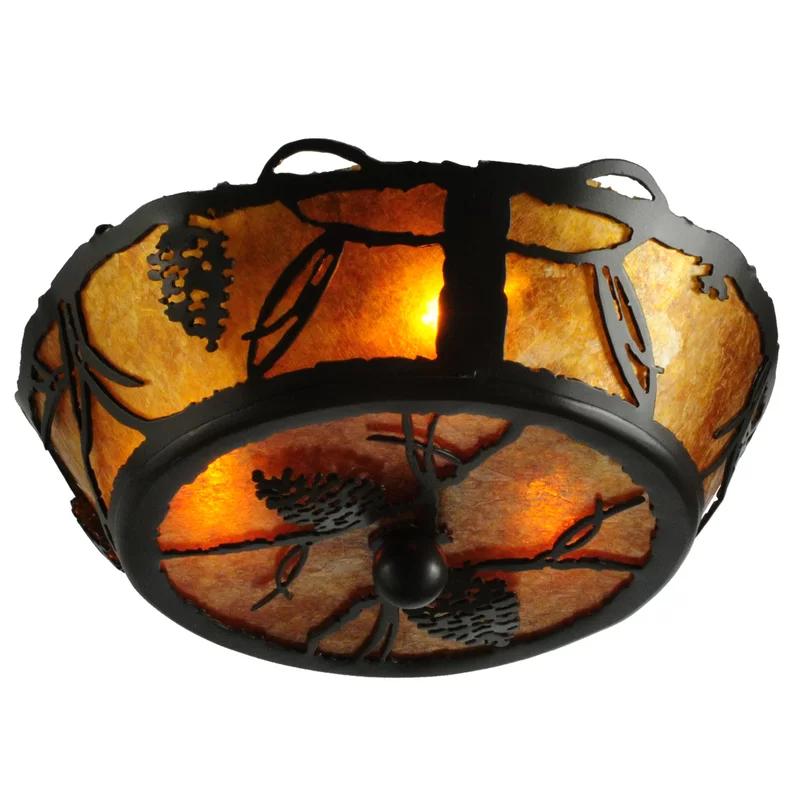Whispering Pines 10.5" Bronze Globe Flush Mount with Amber Mica Shade