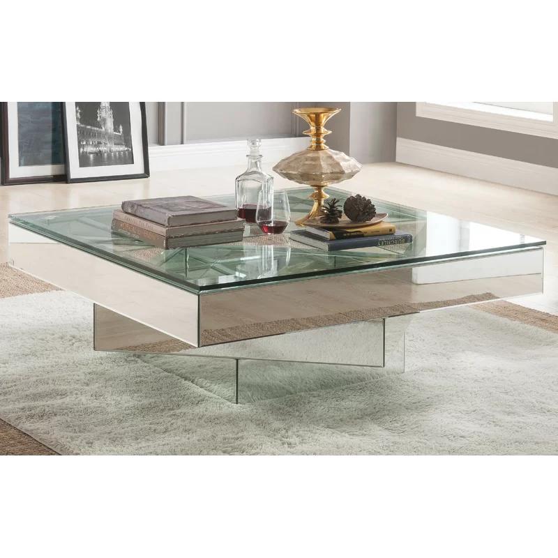 Eclat Square 40" Mirrored Coffee Table with Glass Top